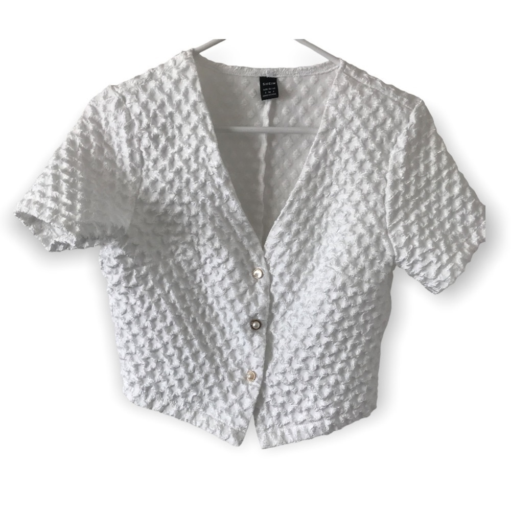 3/$15 Shein white button down crop short sleeve top (D6)